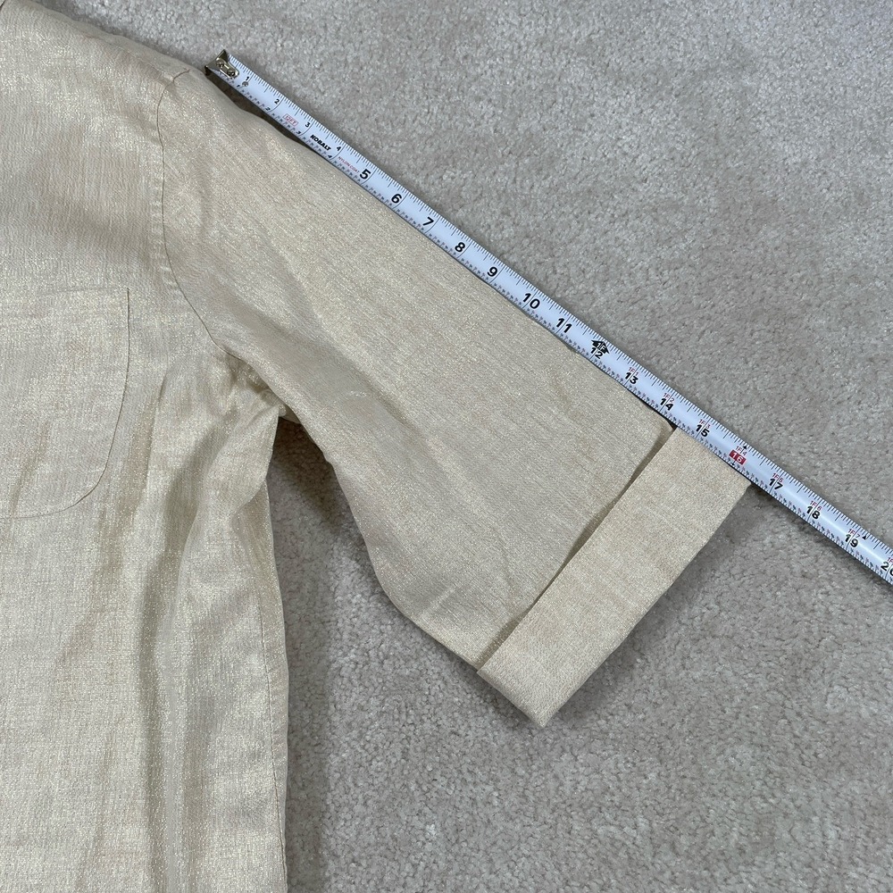 NWT Chico's No-Iron Linen Metallic Shirt Womens 3 (16) Gold Sand 3/4 Sleeve - Picture 5 of 10